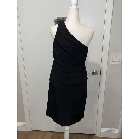 VTG Kay Unger Black One-Shoulder Pleated Cocktail Mini Dress Women size 10 - Picture 2 of 8